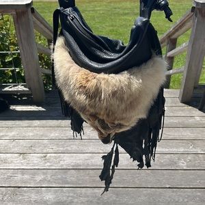 Genuine Fox Fur Leather Fringe Artisan Bag